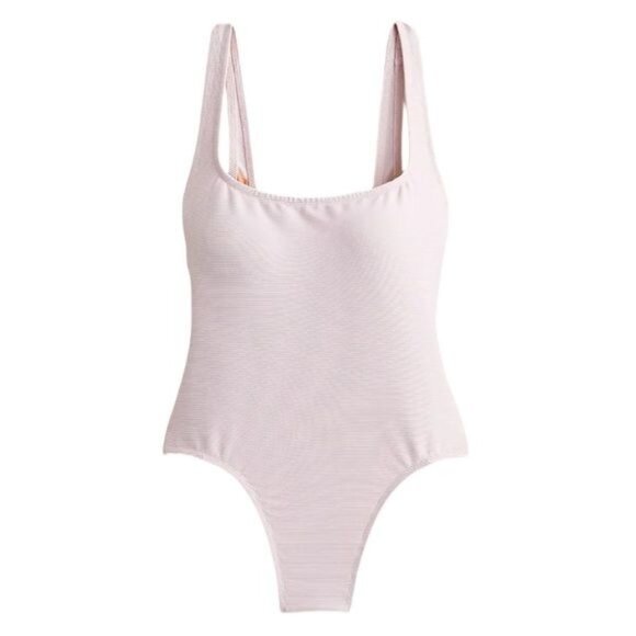 J. Crew Ribbed Squareneck One-piece Swimsuit in Pale Blossom NWT - Picture 1 of 5